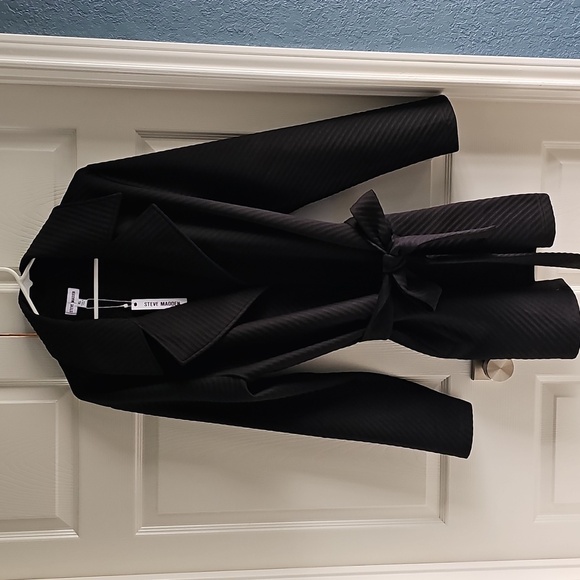 NWT Steve Madden Ottoman Knit Tie Waist Trench Coat Black XL - Picture 6 of 16